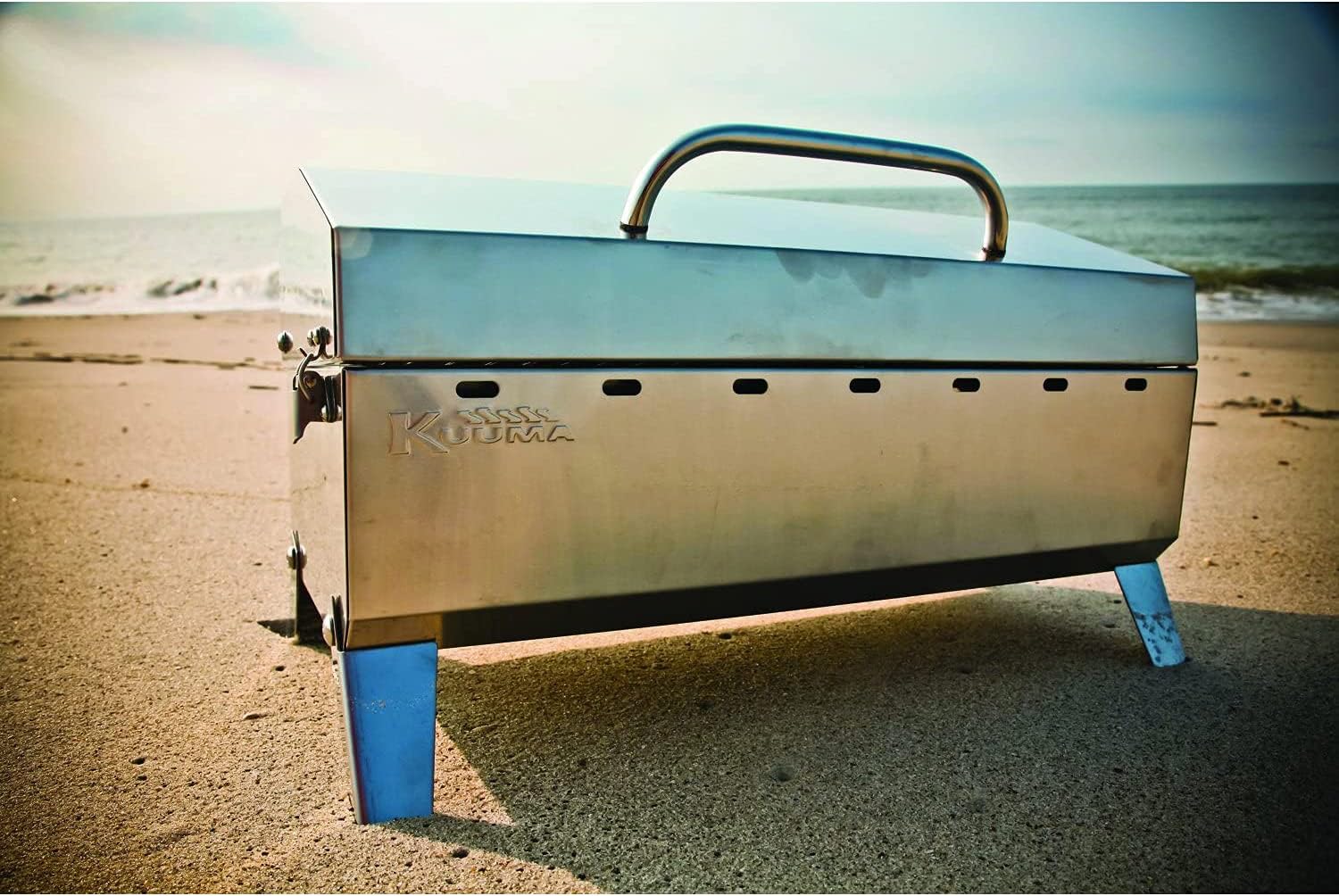 Kuuma 'Kuuma Premium Stainless Steel Mountable Charcoal Grill w/Inner Lid Liner by Camco -Compact Portable Size Perfect for Boats, Tailgating and More - Stow N Go 160'' (58110)', silver