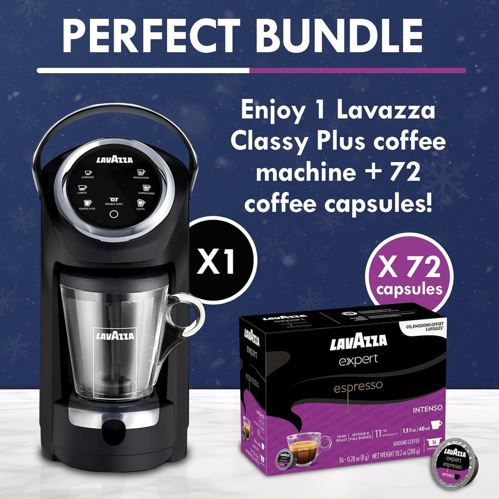 Lavazza Classy Plus Coffee Maker – 72 Count Intenso Espresso Capsules – Dual Brew Espresso & Lungo Machine Compatible Expert Capsules