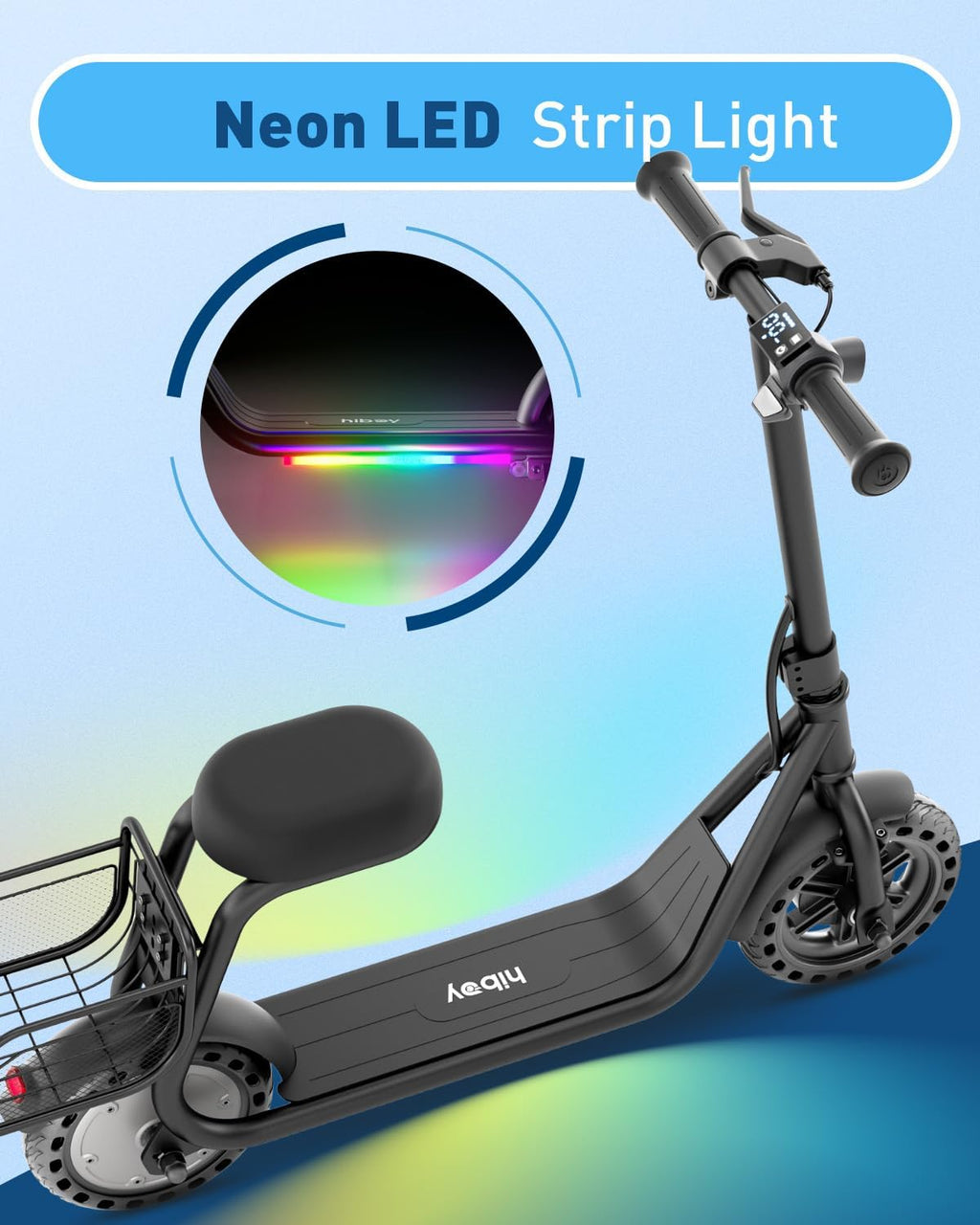Hiboy Q2 Lite Electric Scooter with Seat for Kids Ages 4–10, LED Lights, UL Certified, 9.3 MPH, 100W Motor, Easy Control