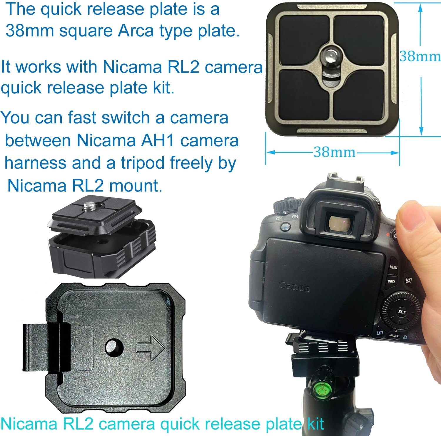 Nicama AH1 Camera Shoulder Harness for 2 Cameras, Carrier Chest Vest with 38mm Square Arca Mount Plate for Canon Nikon Sony