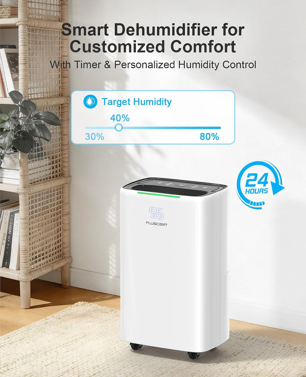 PLUSCENT 5000 Sq.Ft Dehumidifiers for Home, 52 Pints Compressor Dehumidifier for Basement with Drain Hose, Smart Humidity Control, Auto Defrost, Auto Restart, 24H Timer, for Bedroom, Large Rooms