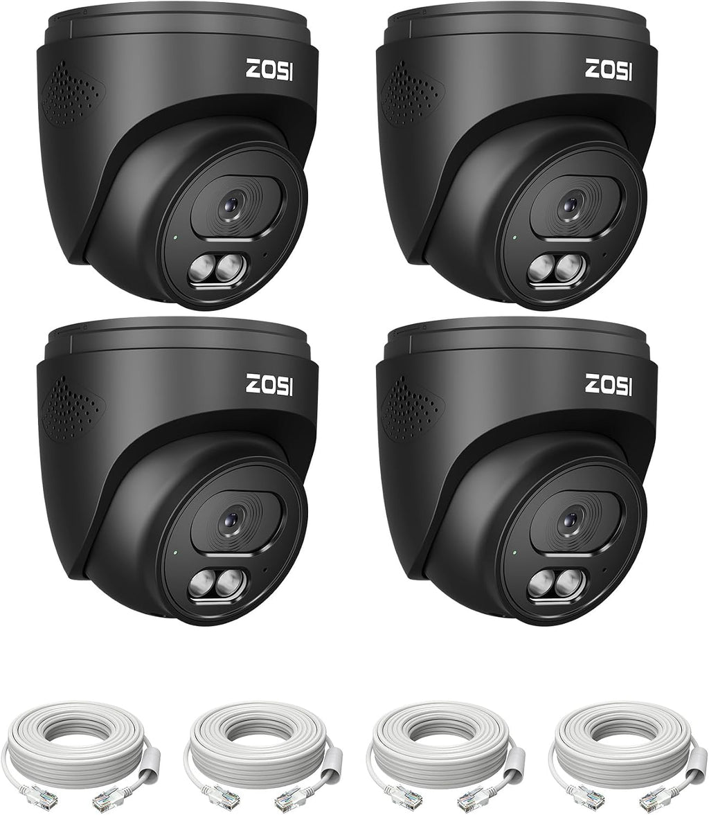 ZOSI C220 4Pack 4MP 2.5K QHD Add-On PoE IP Camera Outdoor, 1440p Surveillance Outdoor Camera to Home Security System, Only Work with ZOSI PoE NVR, 100ft Night Vision, AI Human Detection, One-Way Audio