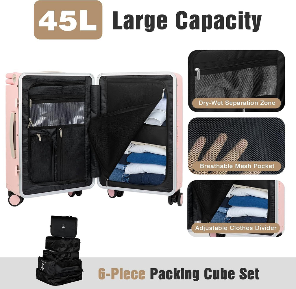 Kids Ride-On Luggage with Adjustable Safety Seat, 20 Inch Carry On Suitcase with 360° Silent Wheels, Cup & Tablet Holder, TSA Lock, For Toddlers to Adults, 200lbs Support, Lightweight Travel Suitcase