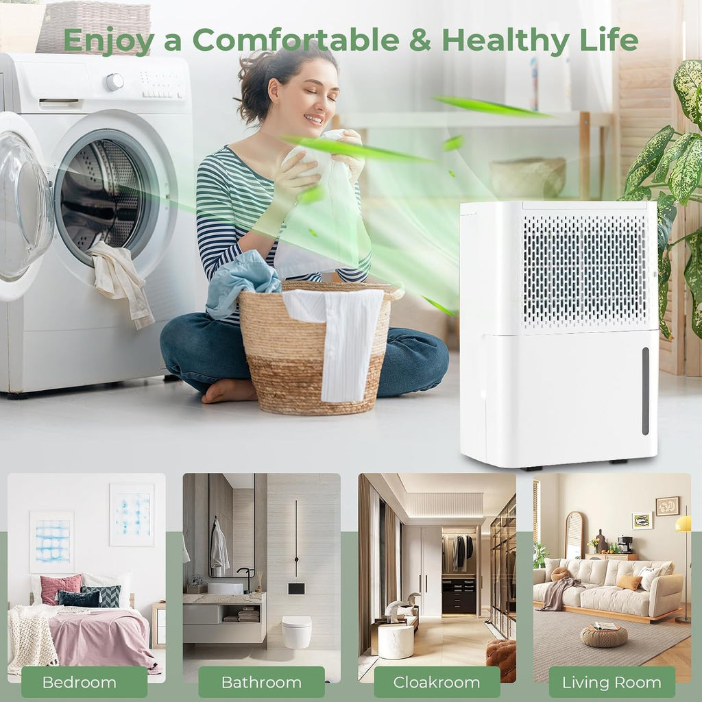 COSTWAY 2000 Sq. Ft Dehumidifier for Basement, 32 Pint Quiet & Energy Efficient Dehumidifier with Continuous/Drying/Auto Mode, 24H Timer, Drain Hose & Portable Handle for Bathroom Bedroom
