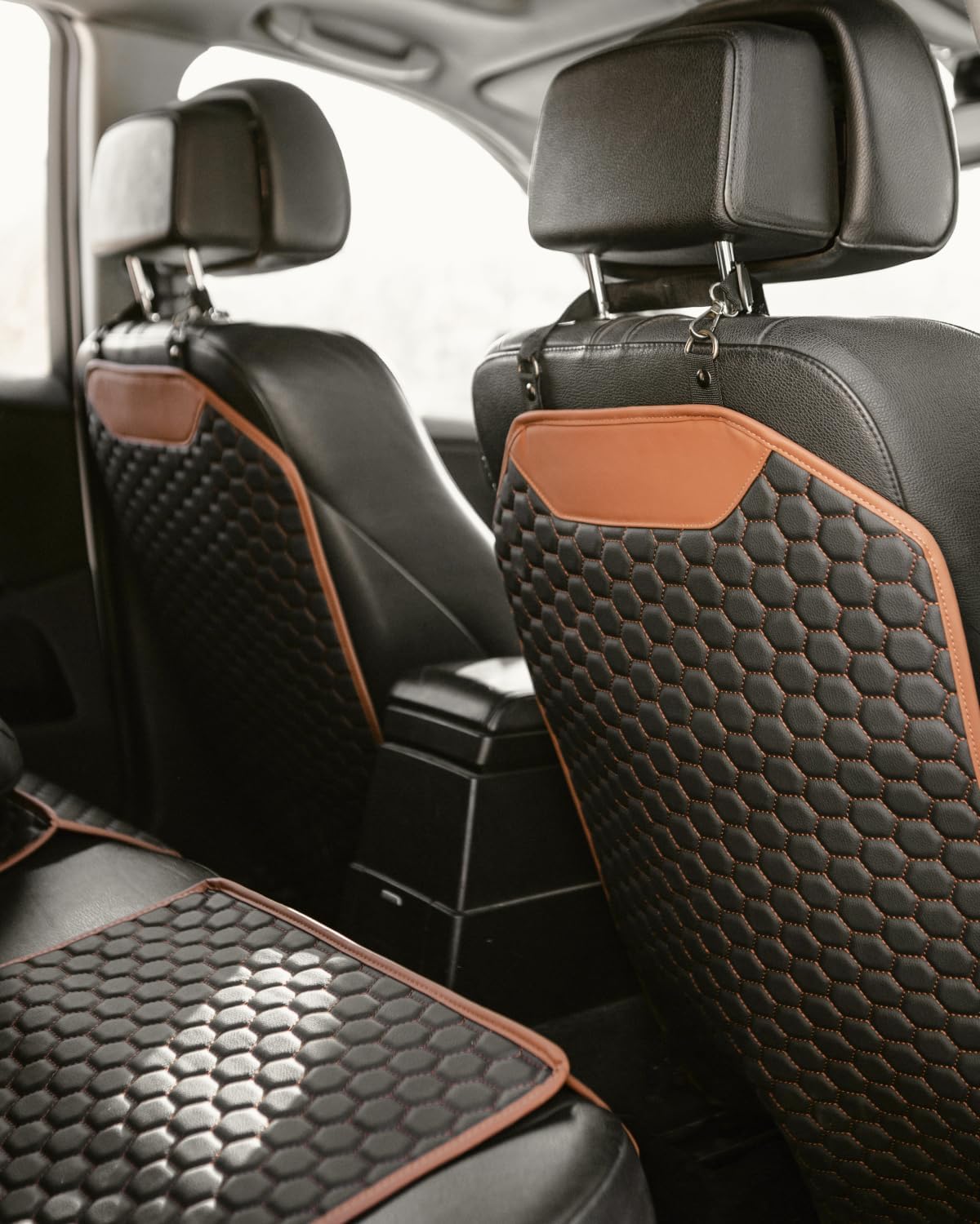 Owleys Kick Mat Back Seat Protector - Car Back Seat Cover for Kids Feet - Waterproof & Sturdy Protector for Upholstery from Dirt, Mud, Scratches and Stain (Hexy 2 pcs)