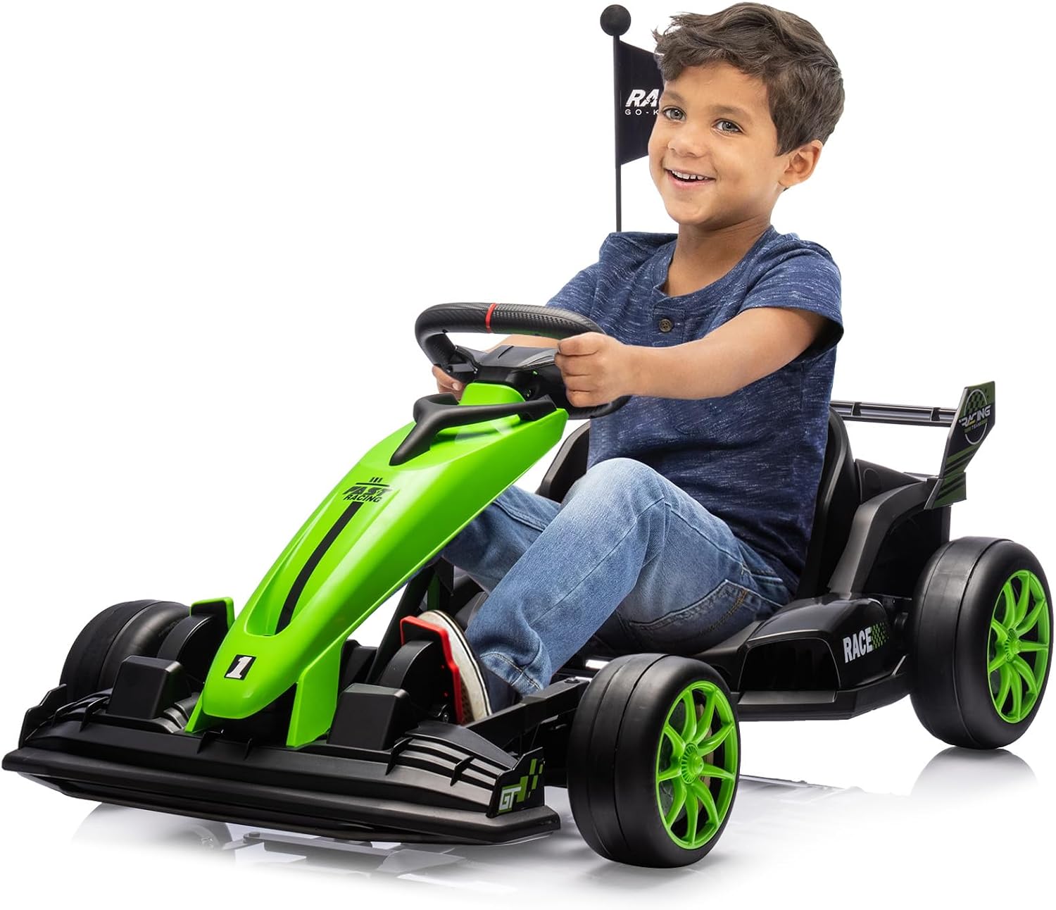 GarveeLife 24V Kids Ride on Go Kart, 7.5 mph Variable High Speed Drifting Car, 7ah Battery 200W*2 Motors,Ajustable Legroom for Kids Grows, Max Load 135 LBS, Power Display Racing Toy for 6+,Green