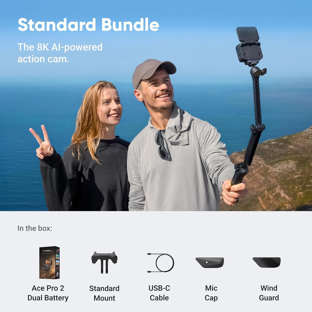 Insta360 Ace Pro 2 Dual Battery Bundle - 8K Waterproof Action Camera Co-Engineered with Leica, 1/1.3' Sensor, Dual AI Chip, Leading Low Light, Superior Audio