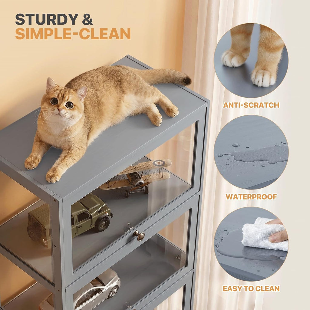 Magshion Display Cabinet, 5-Tier Display Case with Acrylic Doors, Large Curio Cabinet for Collectibles, Clear Showcase for Living Room, Bedroom, Office, 13'(L) x 23.5'(W) x 67.5'(H)