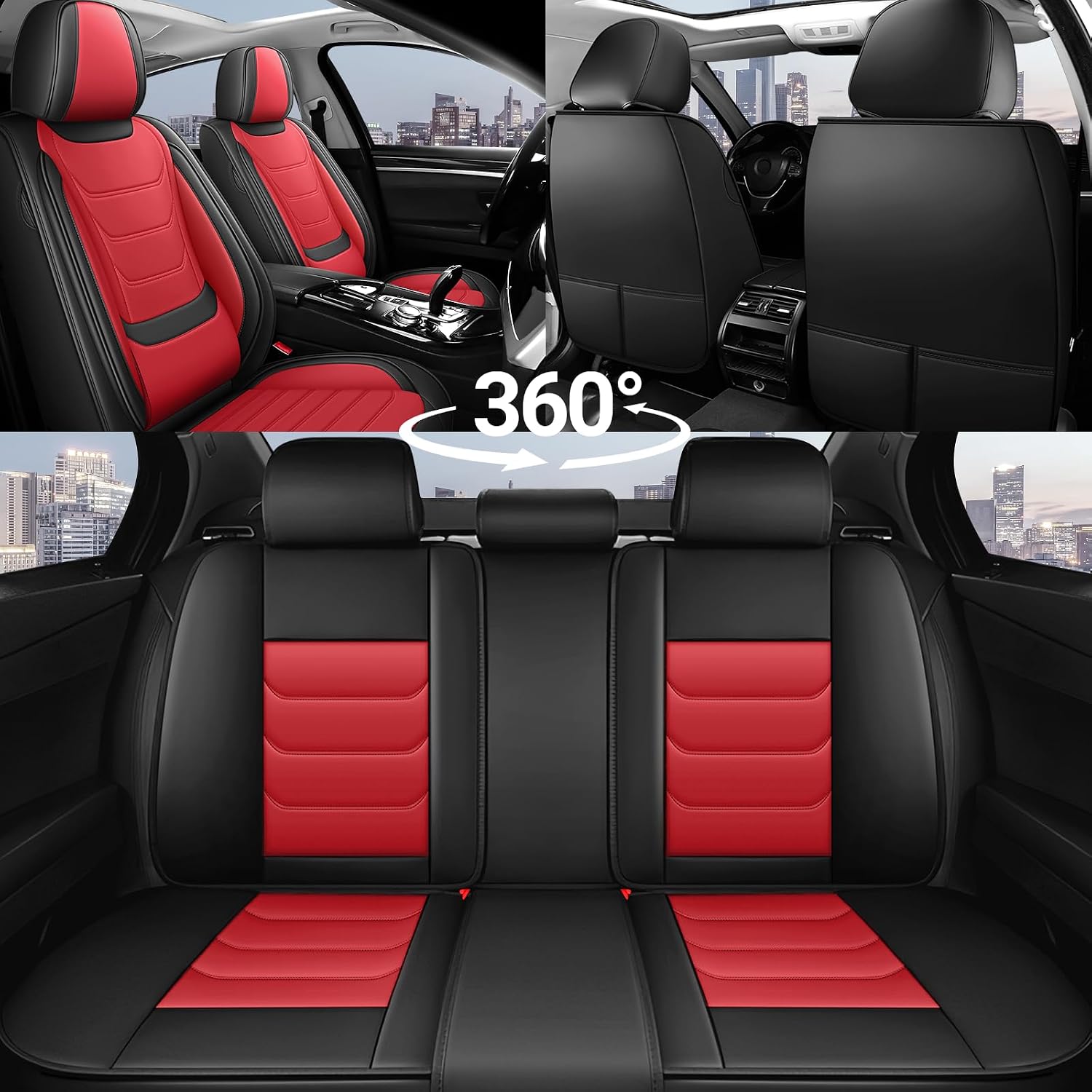DHAEY Car Seat Covers for Buick Encore GX 2020-2026, Family Seat Covers, Nappa Leather, Wear-Resistant, Anti-Slip, Waterproof, 5PCS Full Set, Black Red