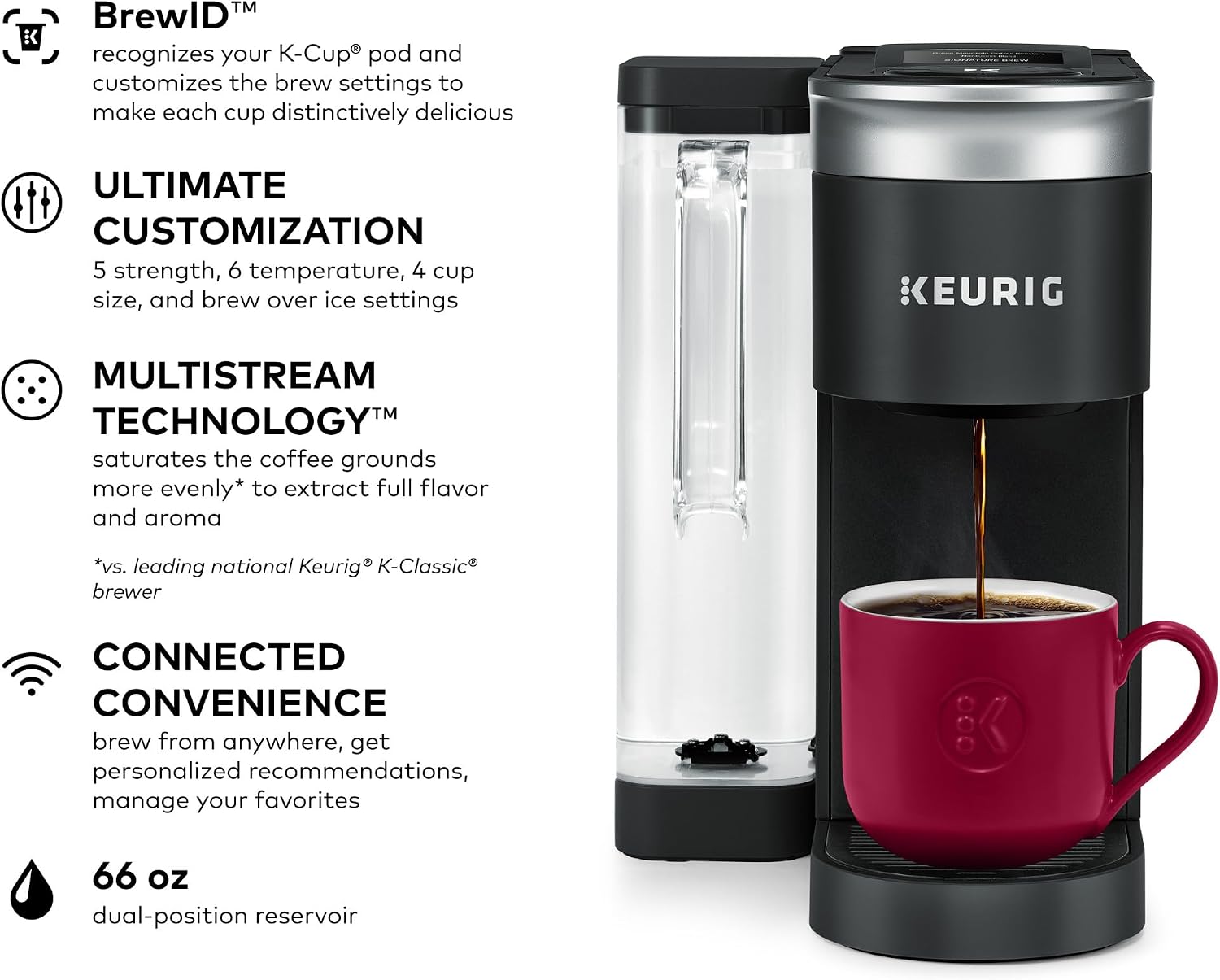 Keurig K-Supreme SMART Coffee Maker, MultiStream Technology, Brews 6-12oz Cup Sizes, Black