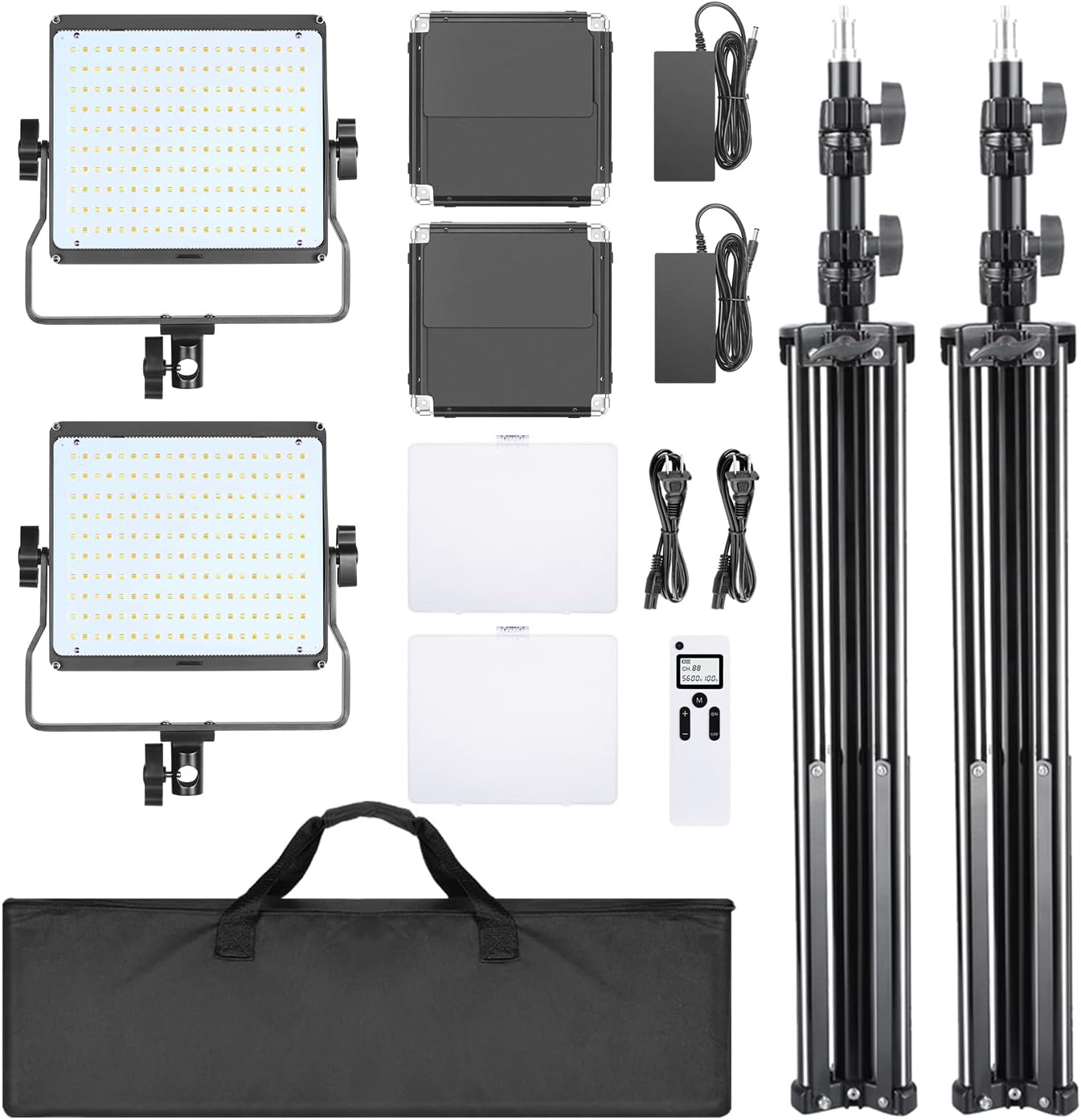 Neewer 2-Pack 2.4G LED Video Light with 2M Stand Bi-Color 200 SMD CRI 96+/U-Bracket/Barndoor/LCD Display Video Lighting Kit for Studio Photography, Remote/Case Included