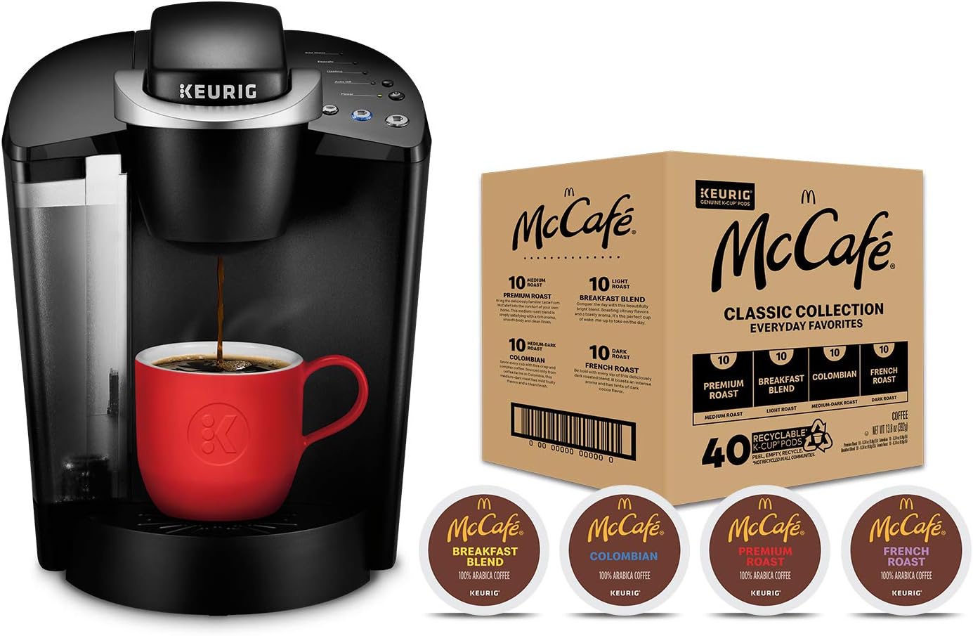 Keurig K-Classic Coffee Maker with McCafé Classic Collection Variety Pack, 40 Count K-Cup Pods