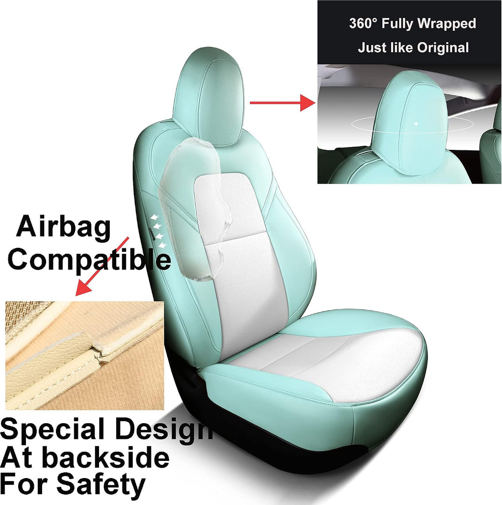 Seat Cover Custom Fit for Tesla Model 3 Synthetic Leather Car Seat Cushion Protector for 2017 2018 2019 2020 2021 2022 2023 Customized (Lichi Eggshell Blue Model 3)