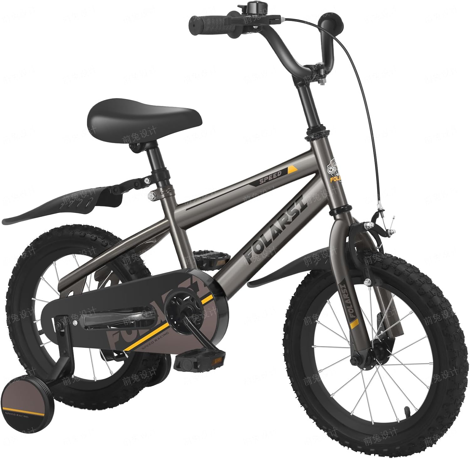 Boys Bike 12 14 16 Inch Kids Bicycle for 2-7 Years, Sporty Children's Mountain Bike with Training Wheels & Dual Brakes, Gray-Black Steel Frame