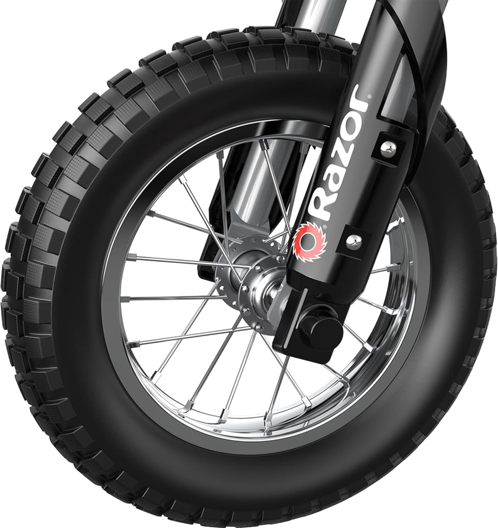 Razor MX400 Dirt Rocket Electric Bike for Kids Ages 8+, 140 lb Max Weight, Black – 24V Battery, Up to 14 Mph, 30-Min Ride Time on High Speed, Twist-Grip Throttle, Spoked Wheels w/ 12' Pneumatic Tires