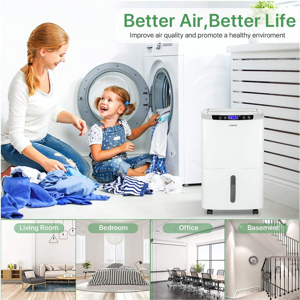 Waykar 34 Pints Energy Star Dehumidifier for Spaces up to 2,000 Sq. Ft at Home, in Basements and Large Rooms with Drain Hose and 0.66 Gallons Water Tank