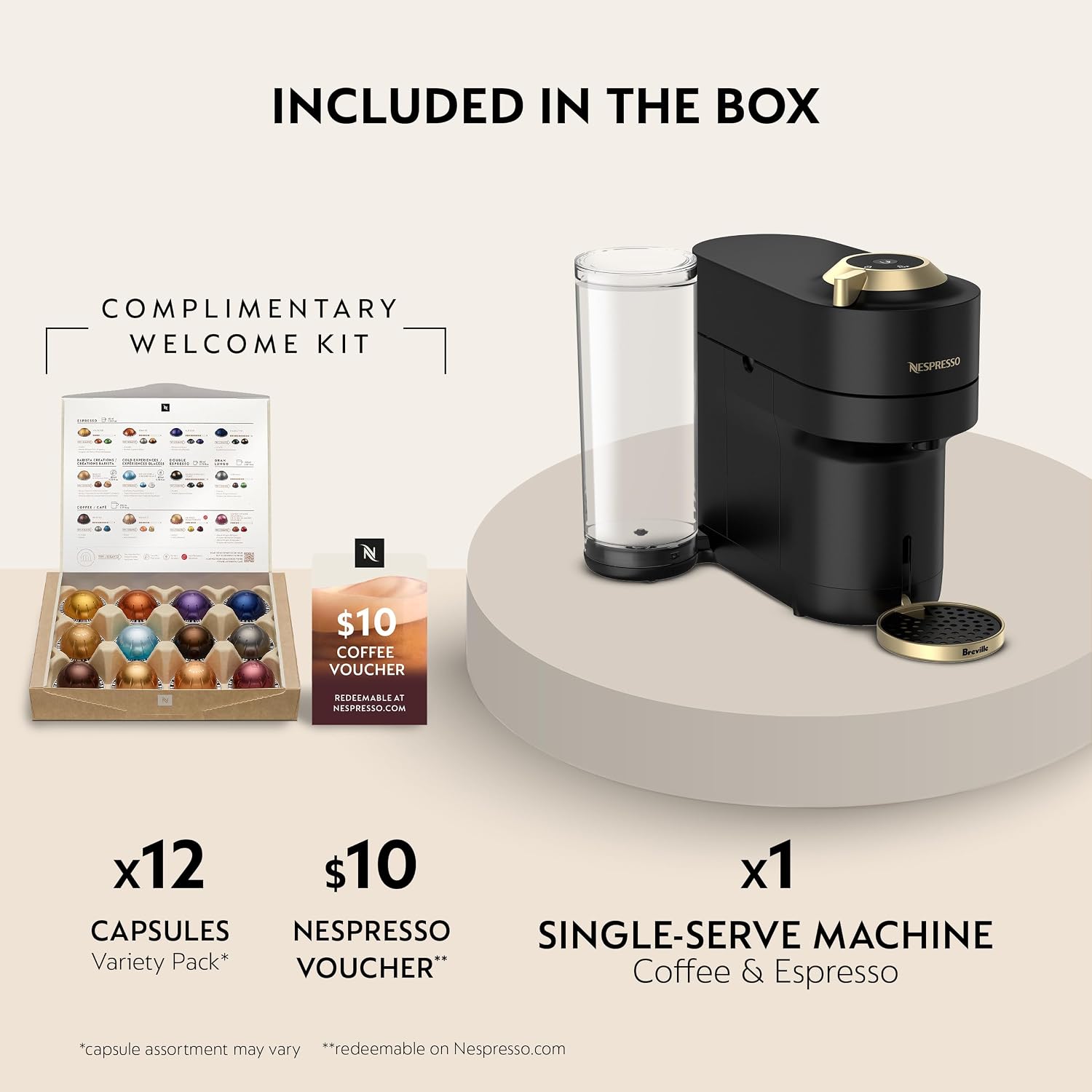 Nespresso Vertuo Pop+ Coffee and Espresso Maker by Breville, Matte Black Gold