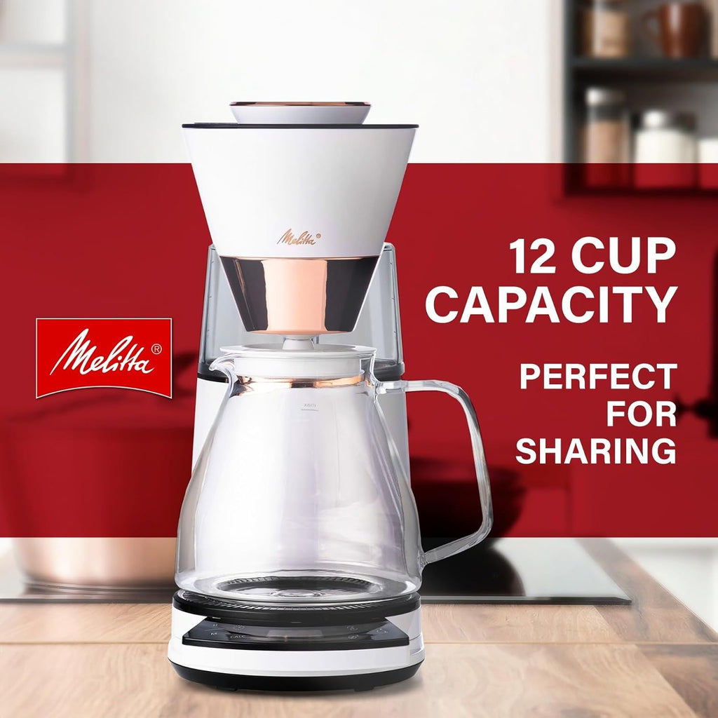 Melitta Vision 12-Cup Drip Coffee Maker, Automatic and Programmable, 96oz Capacity with 5-Pack Coffee Filters | White