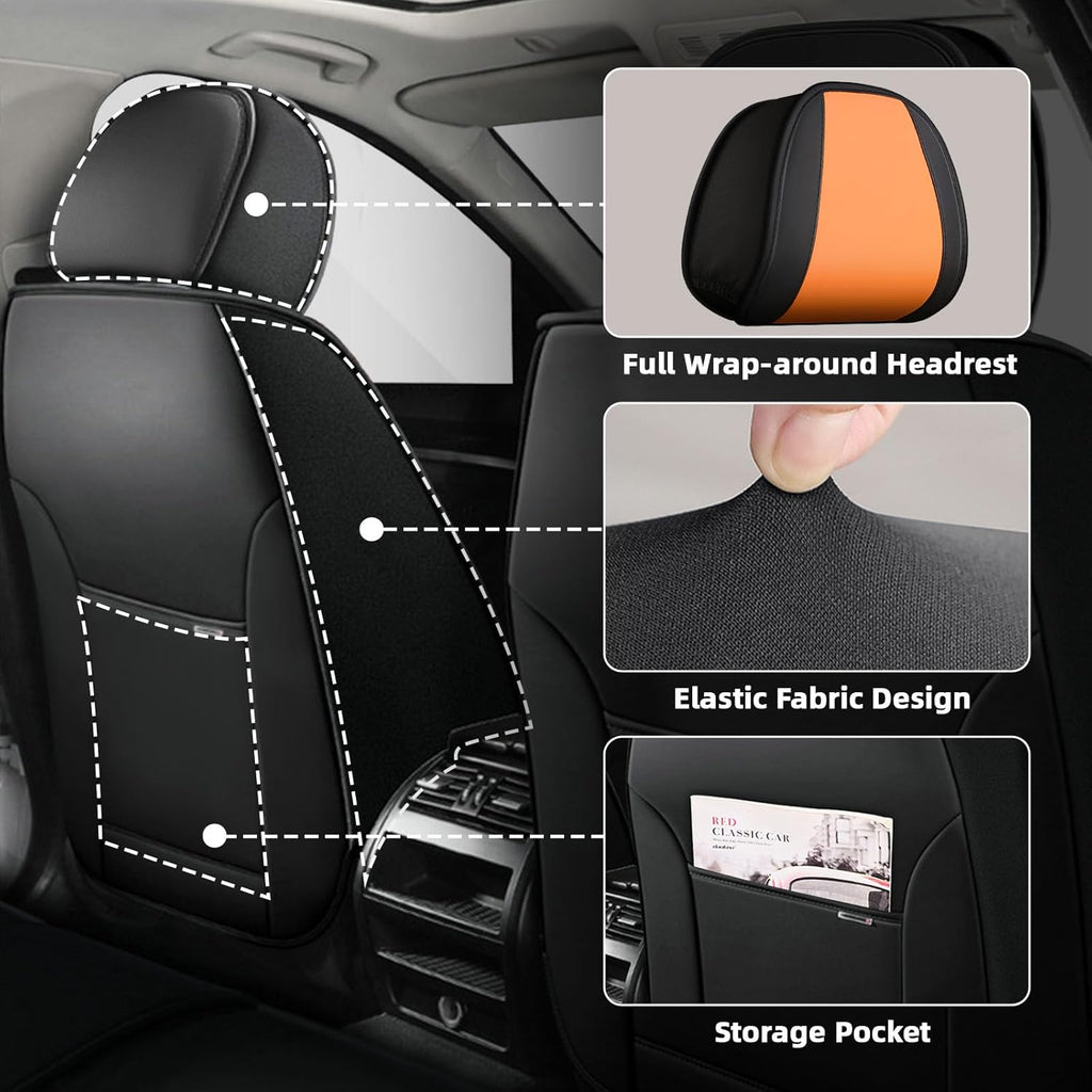 Car Seat Cover Fit for Honda Pilot 2003-2025,Compatible Airbag Non-Slip Waterproof Seat Cover,Car Seat Protector Premium Interior (Standard 2 Seats,Black Orange)