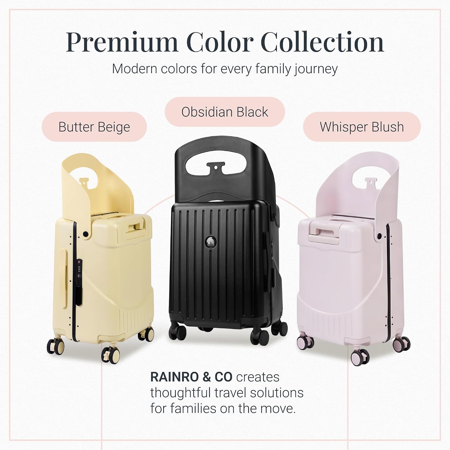 RAINRO & CO Butter Beige 20' Ride-On Suitcase for Kids (Ages 3–5), Carry-On Luggage with Seat, Spinner Wheels, TSA Lock & Lightweight Durable Hardshell