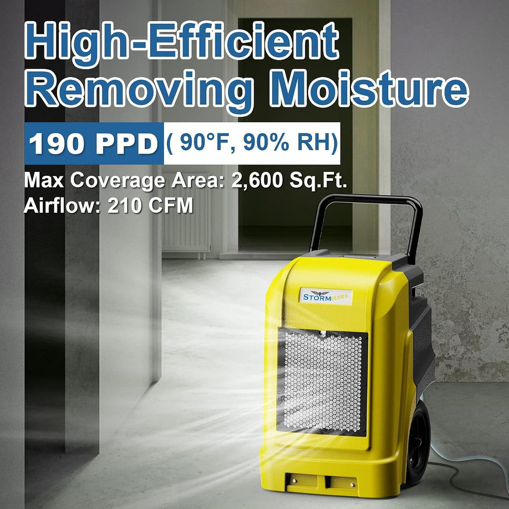 ALORAIR 190 PPD LGR Commercial Dehumidifier with Pump & Drain Hose, Smart APP Control up to 2,600 Sq.Ft Industrial Dehu for Home, Water Damage Restore, Basements, Job Sites, 5 Years Limited Warranty