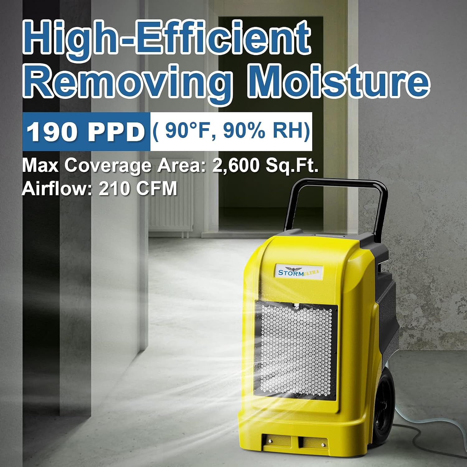 ALORAIR 190 PPD LGR Commercial Dehumidifier with Pump & Drain Hose, Smart APP Control up to 2,600 Sq.Ft Industrial Dehu for Home, Water Damage Restore, Basements, Job Sites, 5 Years Limited Warranty