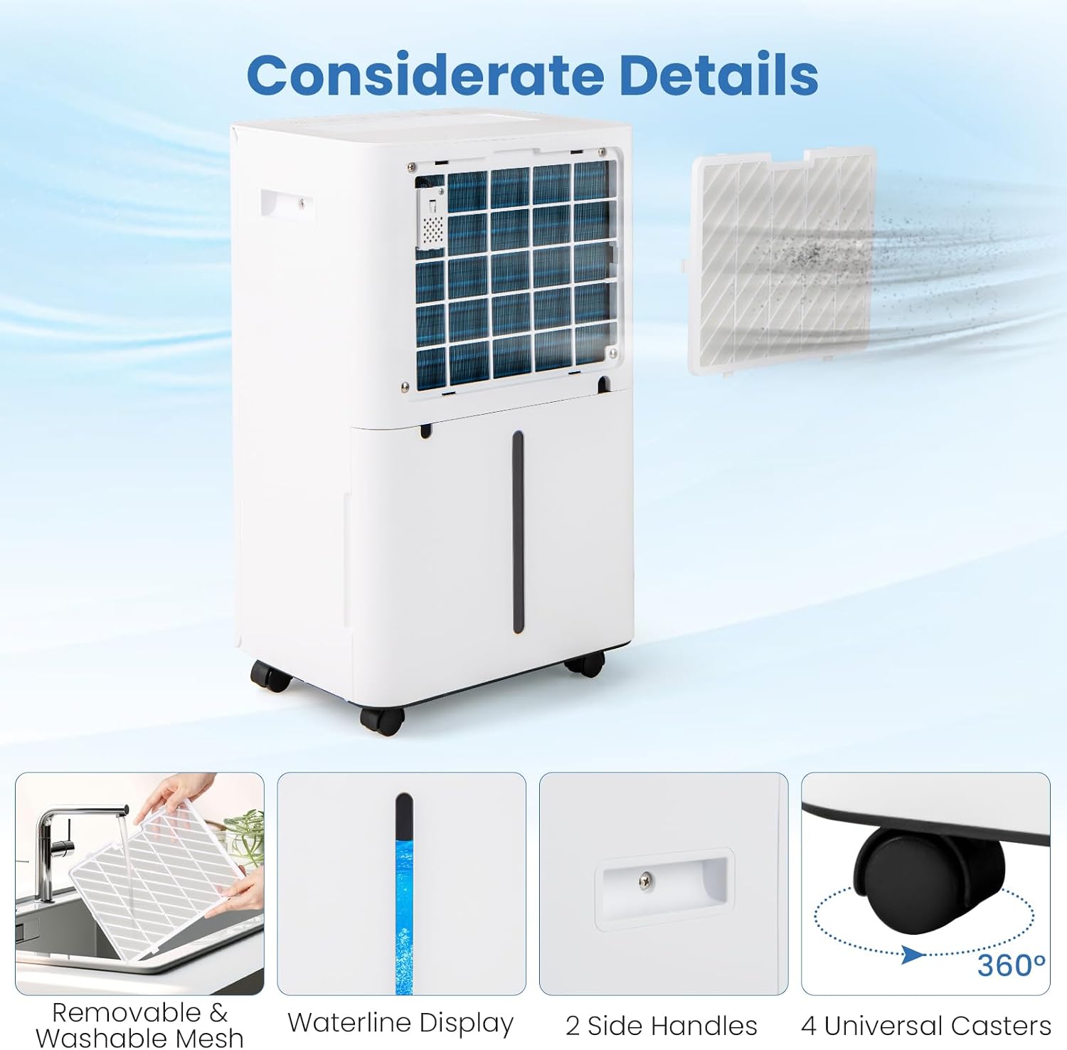 COSTWAY 54 Pints Dehumidifier for Basement, 4500 Sq.Ft Dehumidifier with 3 Modes, 24H Timer, LED Display, 3-Color Indicator Light, Child Lock, Drain Hose & Auto Defrost for Bathroom Bedroom