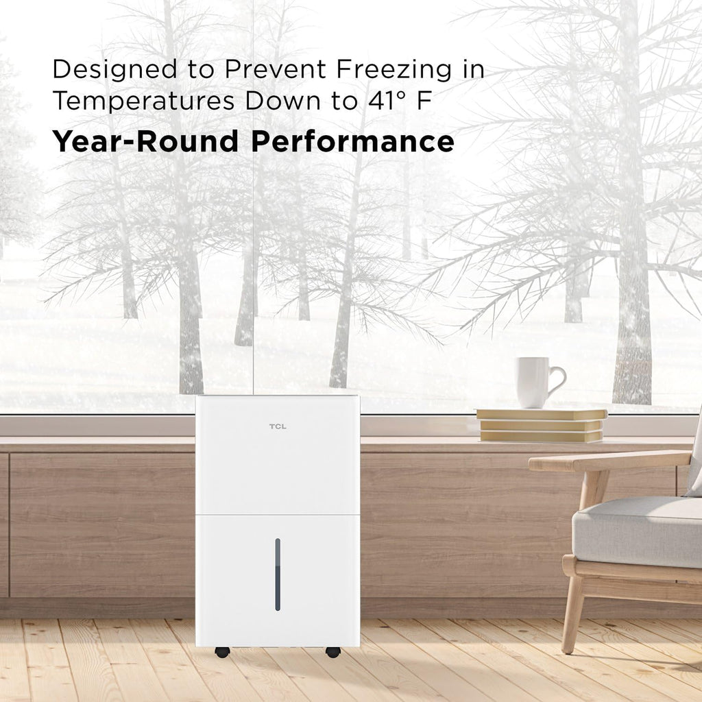 TCL 2000 Sq. Ft. Smart Dehumidifier, Energy Star Most Efficient 2024, Ultra-compact, 25 Pints Per Day, Ideal for Basements, Rooms, and Other Living Spaces, Works with Alexa/Google Assistant – H25D44W