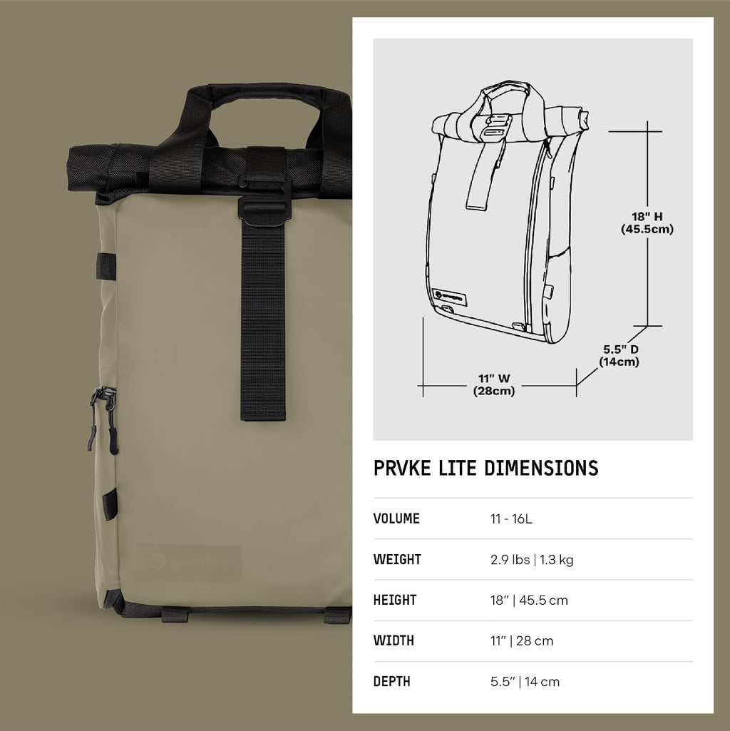 WANDRD PRVKE Lite: Weather-Resistant Travel & Camera Backpack with Laptop Sleeve, Quick Side Access, Clamshell Opening – Ideal Photography & Travel Bag (Yuma Tan)