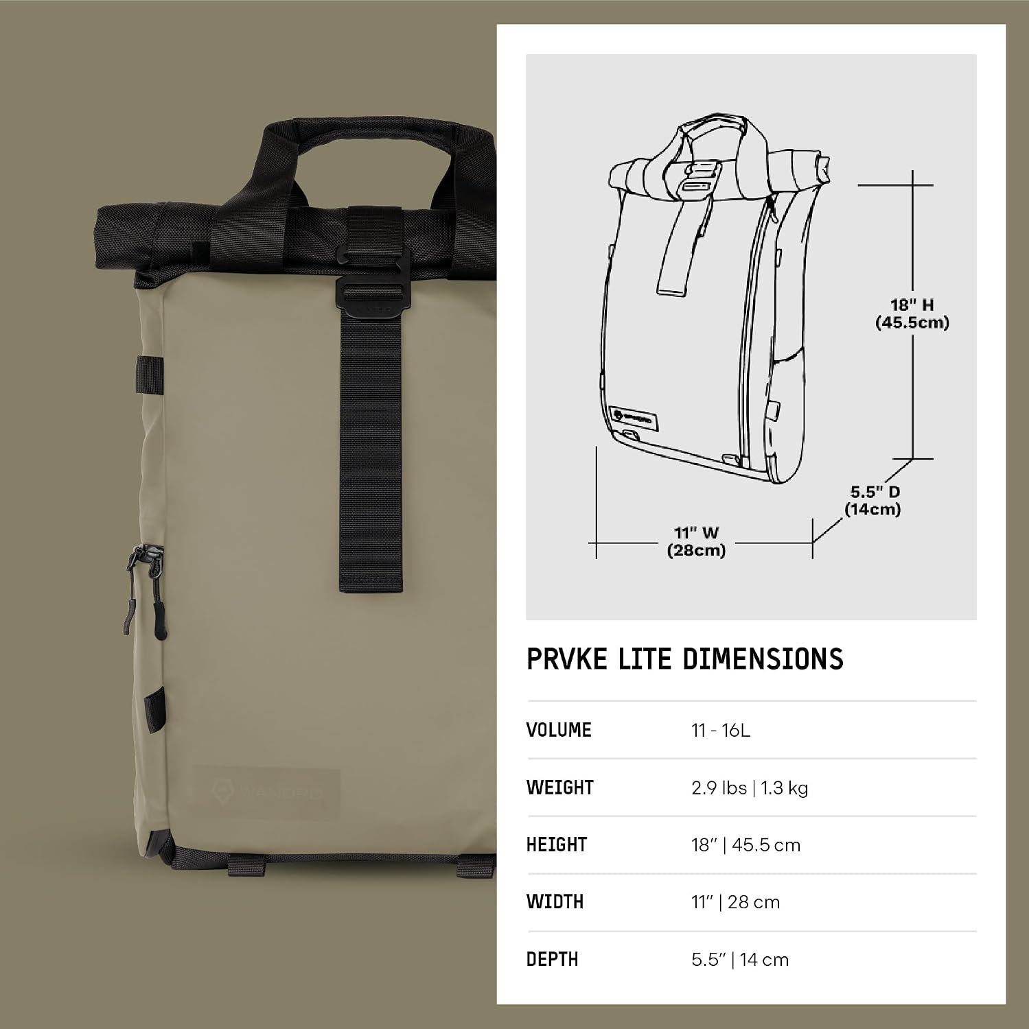 WANDRD PRVKE Lite: Weather-Resistant Travel & Camera Backpack with Laptop Sleeve, Quick Side Access, Clamshell Opening – Ideal Photography & Travel Bag (Yuma Tan)