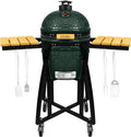 London Sunshine 15-inch Ceramic Kamado Charcoal BBQ Grill & Smoker with Locking Casters, Foldable Side Shelves, Stainless Steel Grates, and Tall Stand (Green)