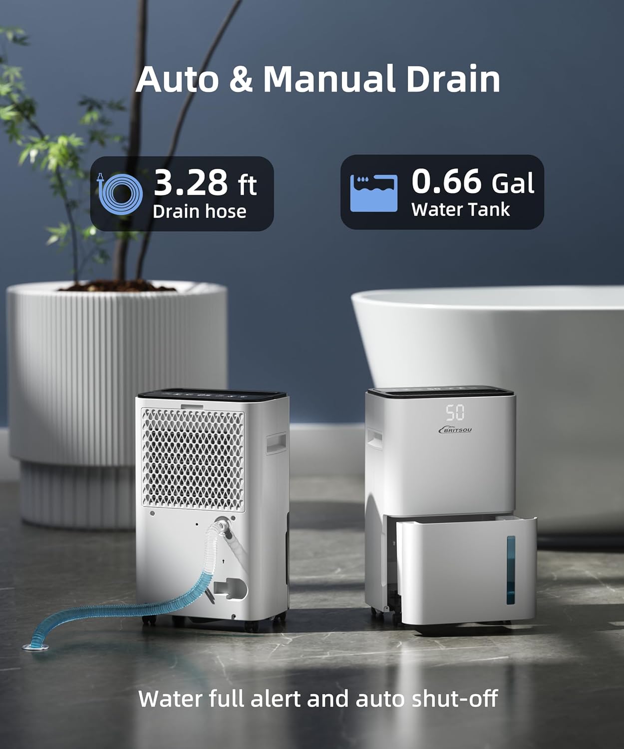 34 Pint Dehumidifier, Smart Dehumidifiers for Home, Basement and Bedroom with 6.56 Ft Drain Hose - Intelligent Humidity Control - Quiet Operation - 3 Modes