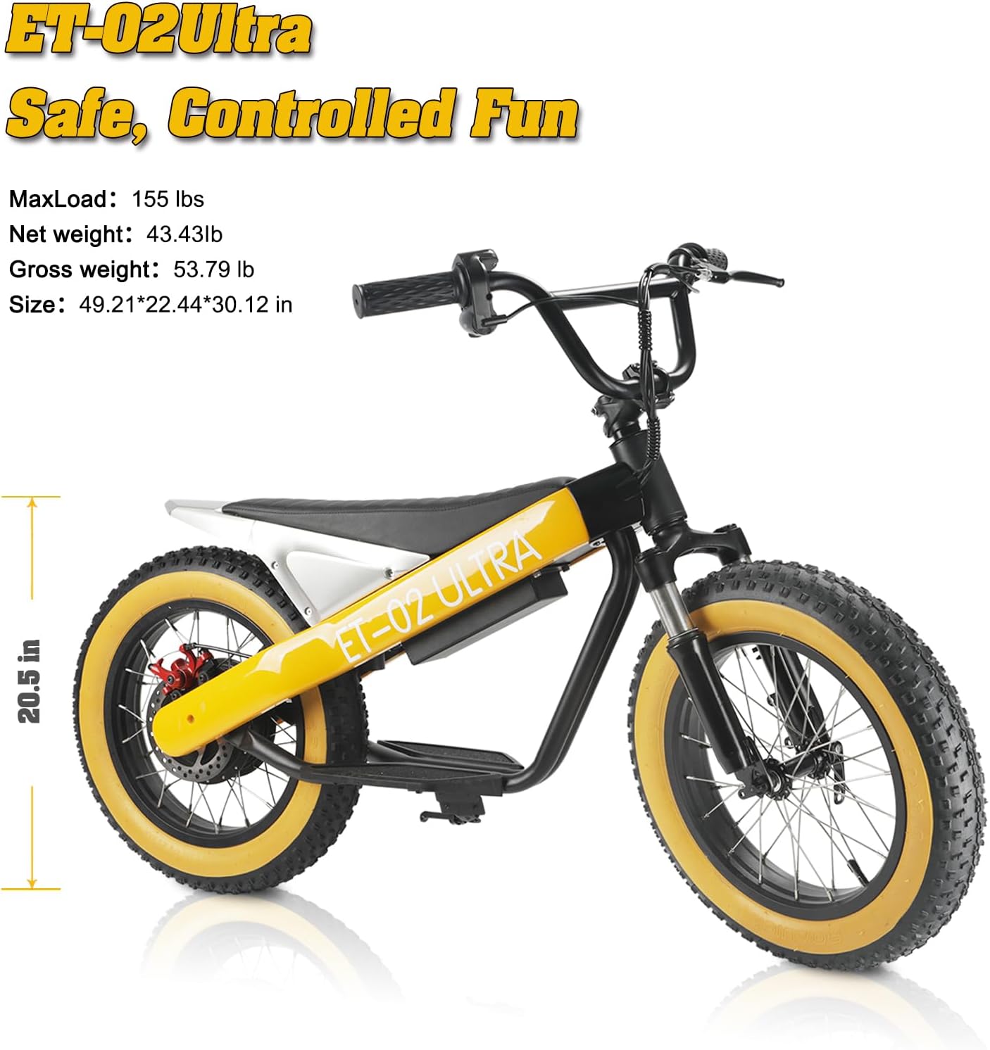 Electric Balance Bike, 750W Motor, 18Miles Long Range & 19Mph, 16' Fat Tire Electric Dirt Bike for Ages 6-11, Front Suspension, Dual Brake Off-Road Electric Motorcycle for Boys Girls (Yellow)
