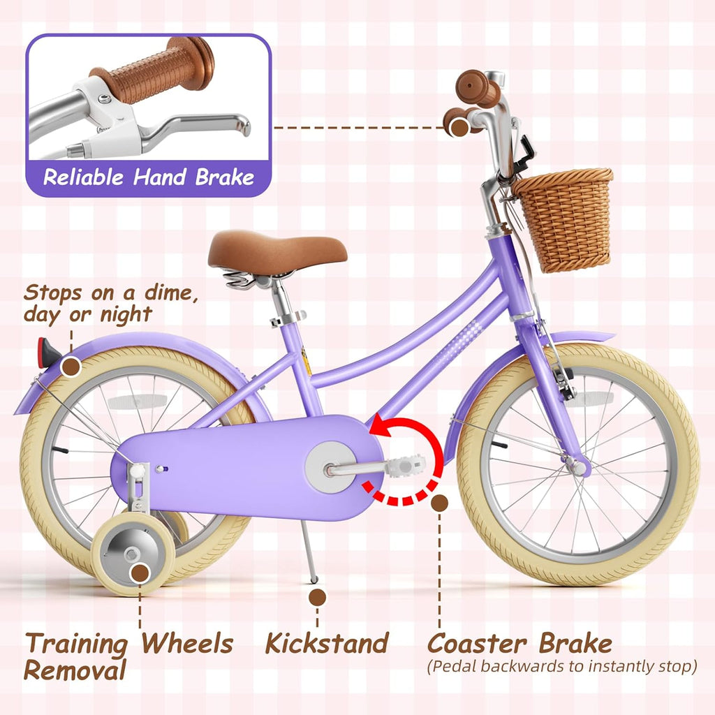 Glaf Girls Bike with Training Wheels Toddler Kids Bike for 2-12 Years Old 12 14 16 18 20 Inch Children Cruiser Bicycle with Adjustable Seat and Handlebar