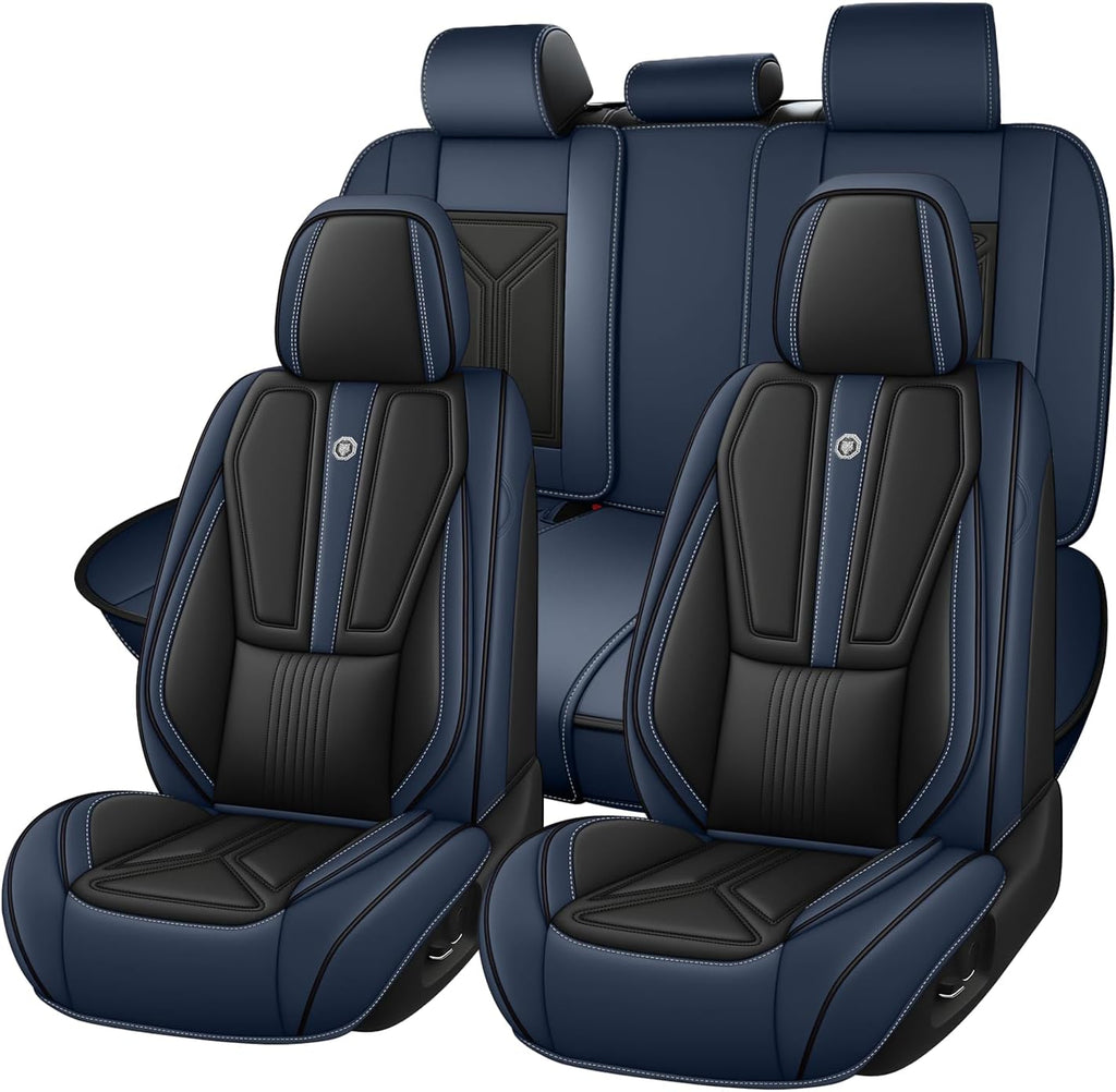 Arazi Car Seat Covers Full Set for Toyota Prius 2001-2025, Nappa Leather Seat Cover Full Coverage Waterproof Seat Protector (Black&Blue,5 Seats Standard)
