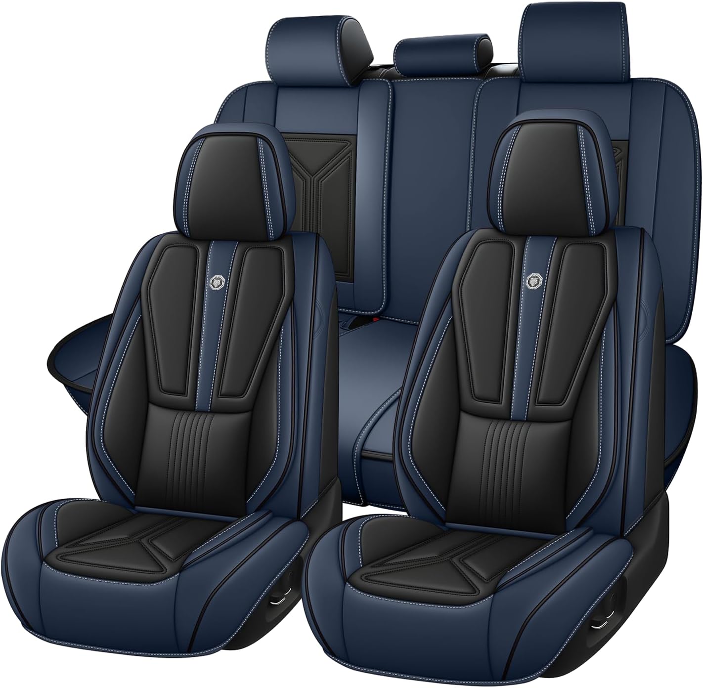 Arazi Car Seat Covers Full Set for Toyota Prius 2001-2025, Nappa Leather Seat Cover Full Coverage Waterproof Seat Protector (Black&Blue,5 Seats Standard)