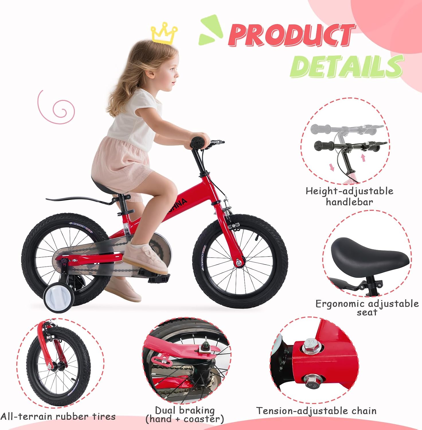 3-in-1 Montessori Balance Bike,Tri-Purpose of Kids Balance Bikes and Toddler Tricycles/Bikes，for 2 3 4 5 6 7 Years Old-14 inch Balance Bike with Training Theory, Pedal Kit, Training Wheels,Brakes