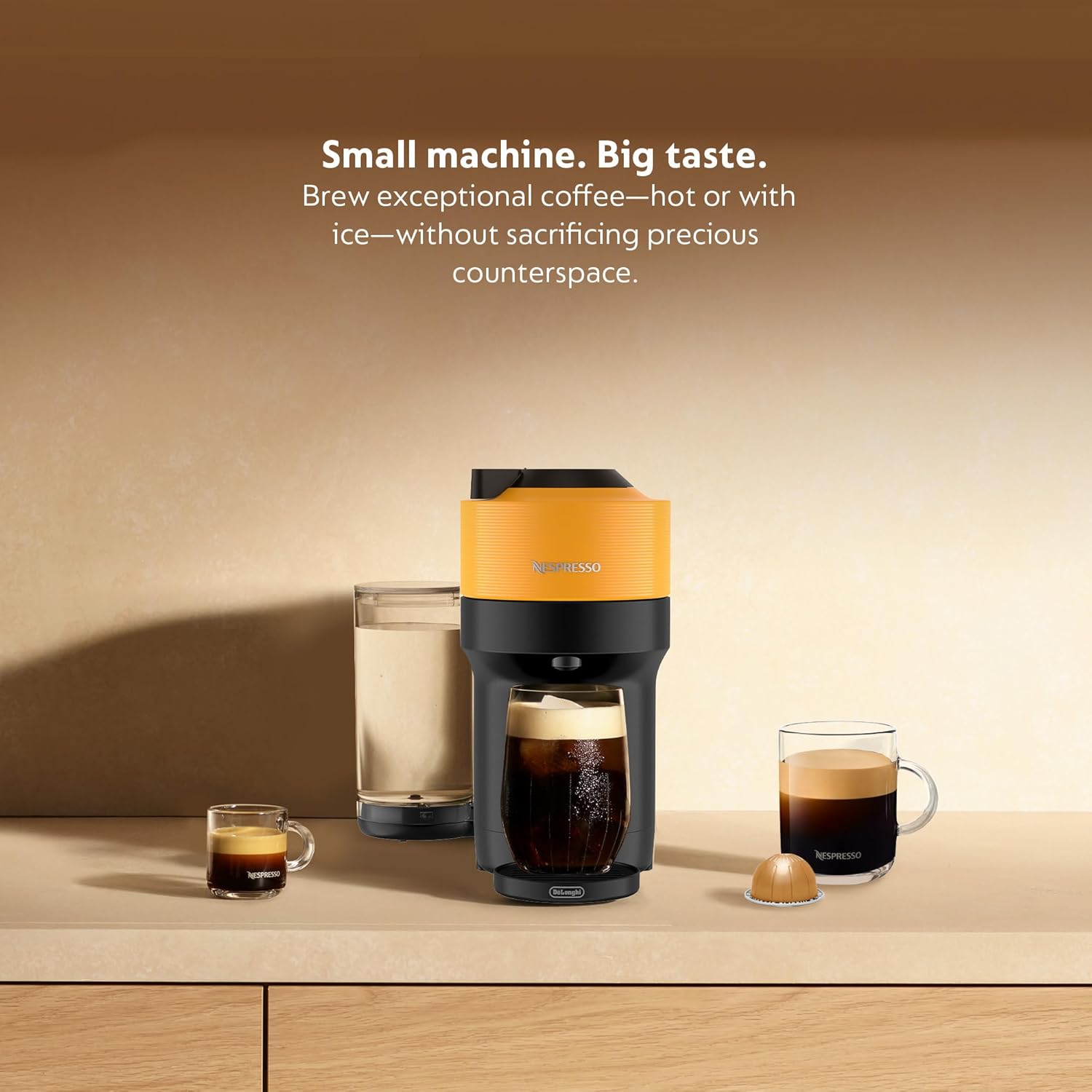 Nespresso Vertuo Pop+ by De'Longhi with Aeroccino, 1500 watts, Mango Yellow