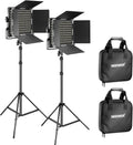 NEEWER 2 Pack Bi Color 660 LED Video Light and Stand Kit: (2) 3200-5600K CRI 96+ Dimmable Light with U Bracket and Barndoor, (2) 75 inches Light Stand for Studio Photography, Video Recording (Black)