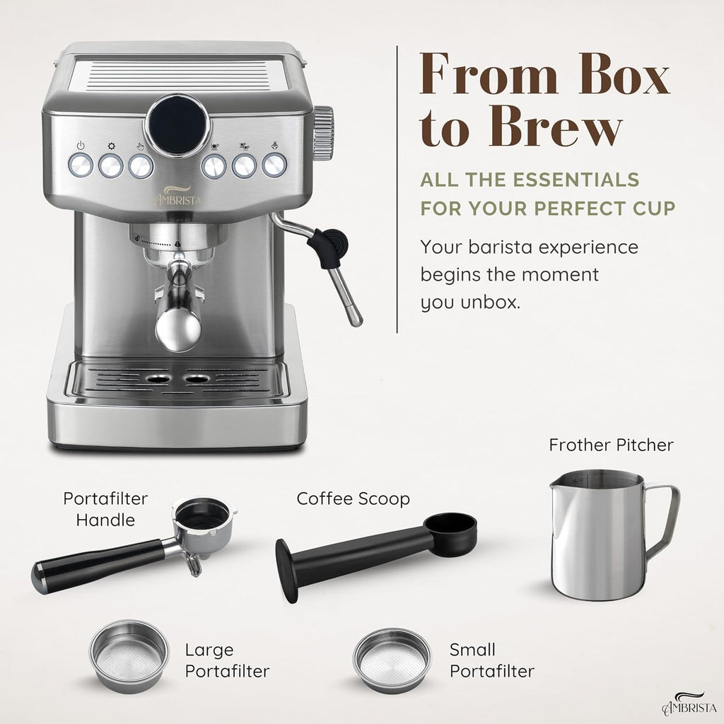 Espresso Machine 20 Bar with Steam Milk Frother | Stainless Steel Espresso Maker with Customizable Brewing Temperature | 60oz Removable Water Tank | Perfect for Cappuccinos, Lattes and More