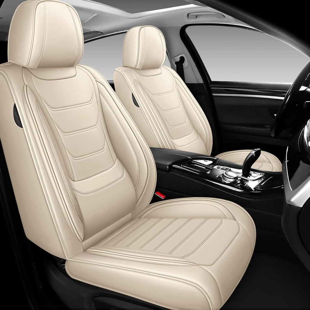 DHAEY Car Seat Covers for Buick Encore GX 2020-2026, Family Seat Covers, Nappa Leather, Wear-Resistant, Anti-Slip, Waterproof, 2PCS Front, Beige