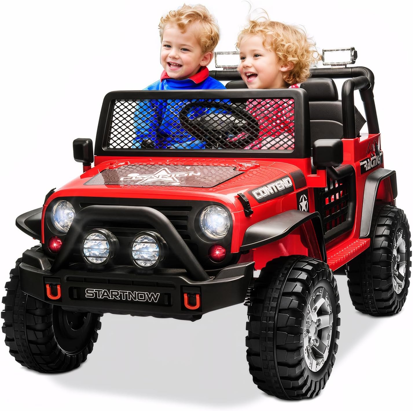 SEHOMY 2-Seater Ride on Truck, 12V Battery Powered Kids' Electric Vehicle w/Remote Control, 3 Speeds, Spring Suspension, LED Headlight, Horn, Music/ MP3, Safety Belt, Ride on Toys Car for Kids (RED)