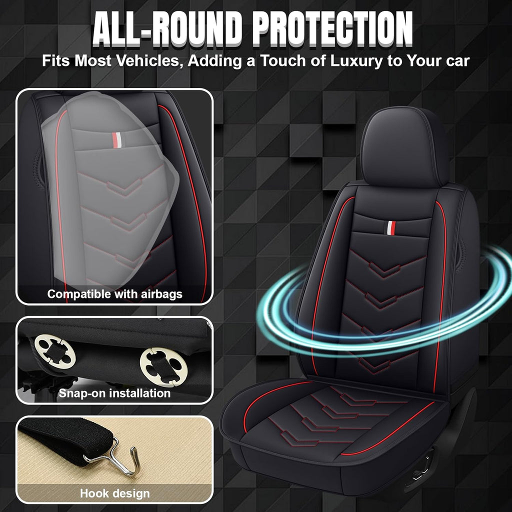 Car Seat Covers Fit for Buick Enclave 2008-2025, Leather Seat Covers for Car, Waterproof Non-Slip Durable Car Seat Protector(5 Seats,Black Red)