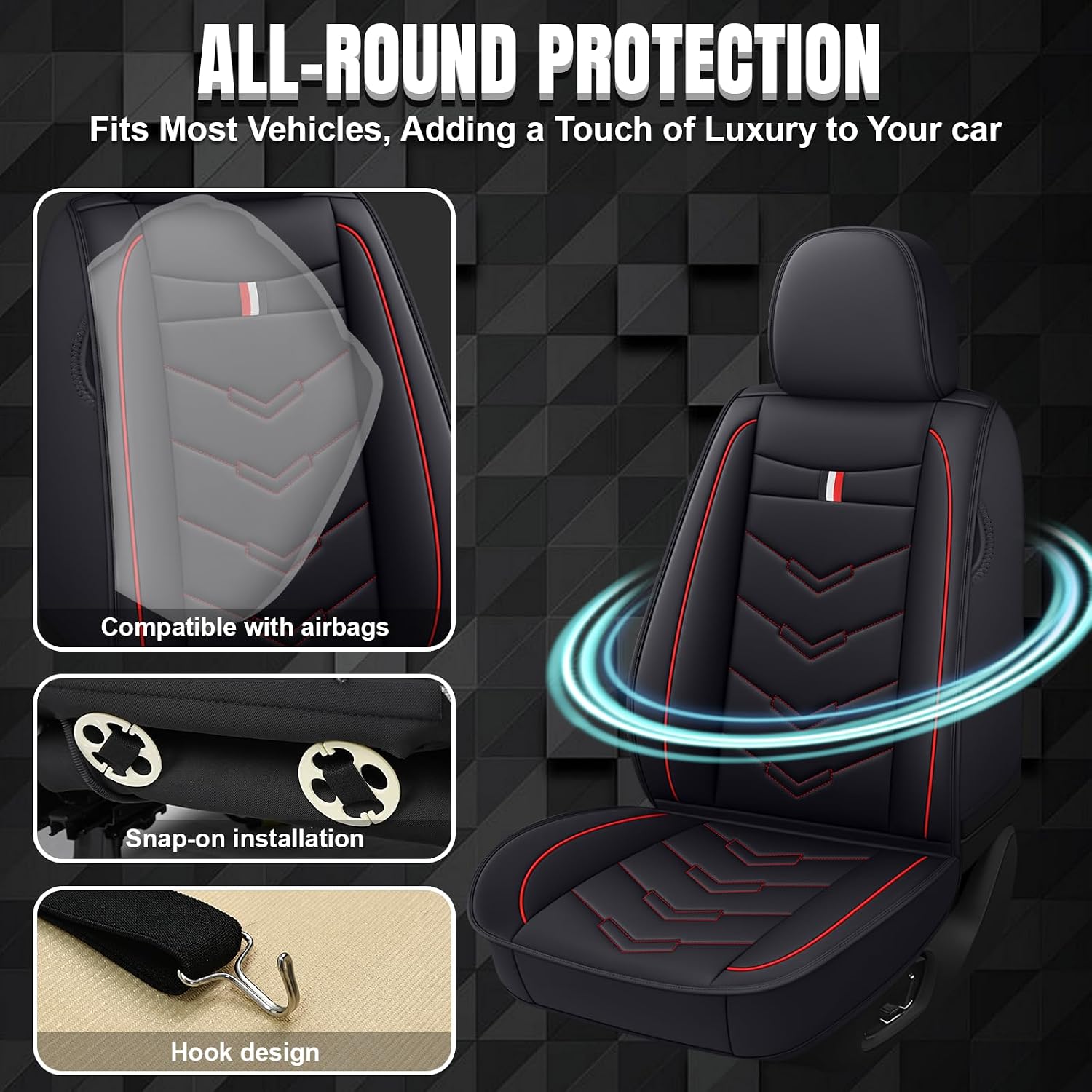 Car Seat Covers Fit for Buick Enclave 2008-2025, Leather Seat Covers for Car, Waterproof Non-Slip Durable Car Seat Protector(2 Seats,Black Red)