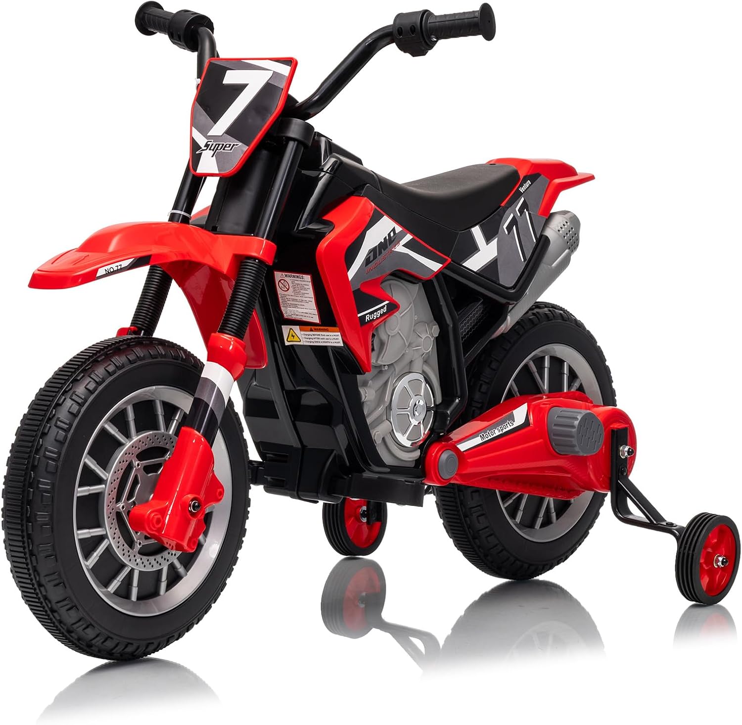 12V Kids Motorcycle w/Treaded Tires, 3.1mph Top Speed Electric Bike for Kids, Training Wheels, Music & Bluetooth, Spring Suspension, Age 3-8 Year Old, Red
