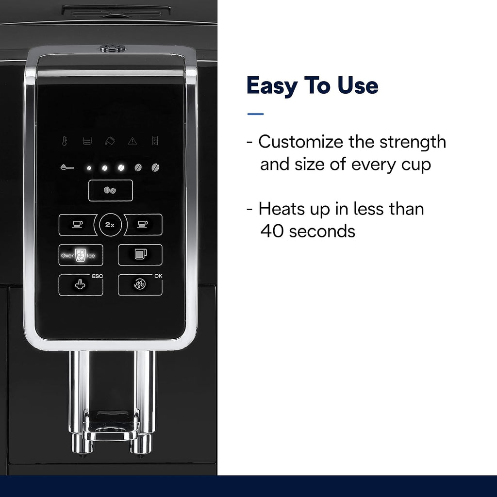 De'Longhi Dinamica Espresso Machine, Black - Automatic Bean-to-Cup Brewing, Built-In Steel Burr Grinder & Manual Frother - One-Touch Hot & Iced Coffee - Easy Cleanup