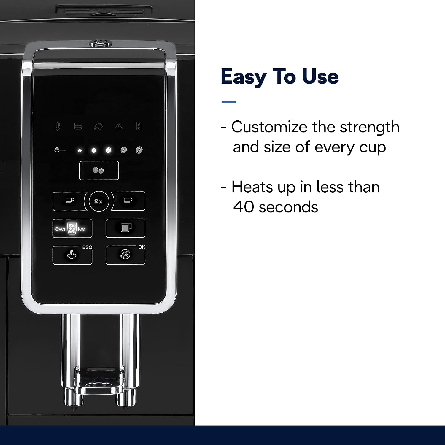 De'Longhi Dinamica Espresso Machine, Black - Automatic Bean-to-Cup Brewing, Built-In Steel Burr Grinder & Manual Frother - One-Touch Hot & Iced Coffee - Easy Cleanup