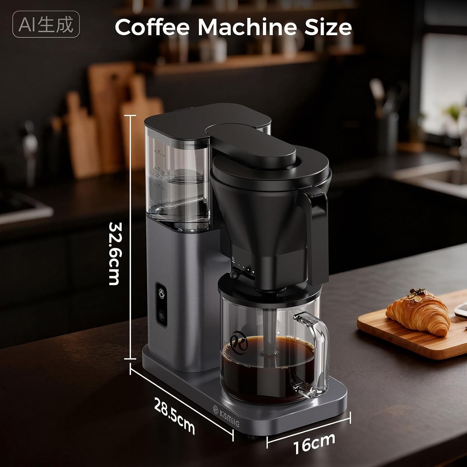 Kismile 8 Cup Drip Coffee Maker Machine, Pour Over Coffee Brew with 3s Instant Heat 197-205℉, Removable Water Tank, Adjustable Flow Control, Deep Cold Brew & Keep Warm 40 Min (starrygray)