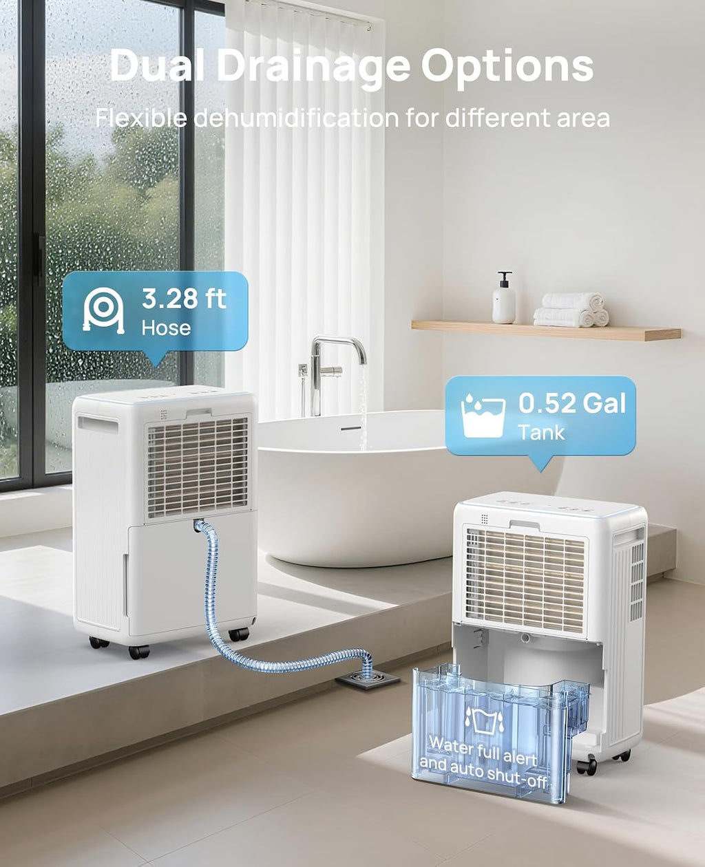 30 Pint Dehumidifier for Basement, 2500 Sq. Ft Dehumidifiers for Home with Drain Hose, 3 Modes, Smart Humidity Control, 24H Timer, 0.52 Gal Water Tank, for Whole House, Bedroom, Bathroom, Garage, Rv