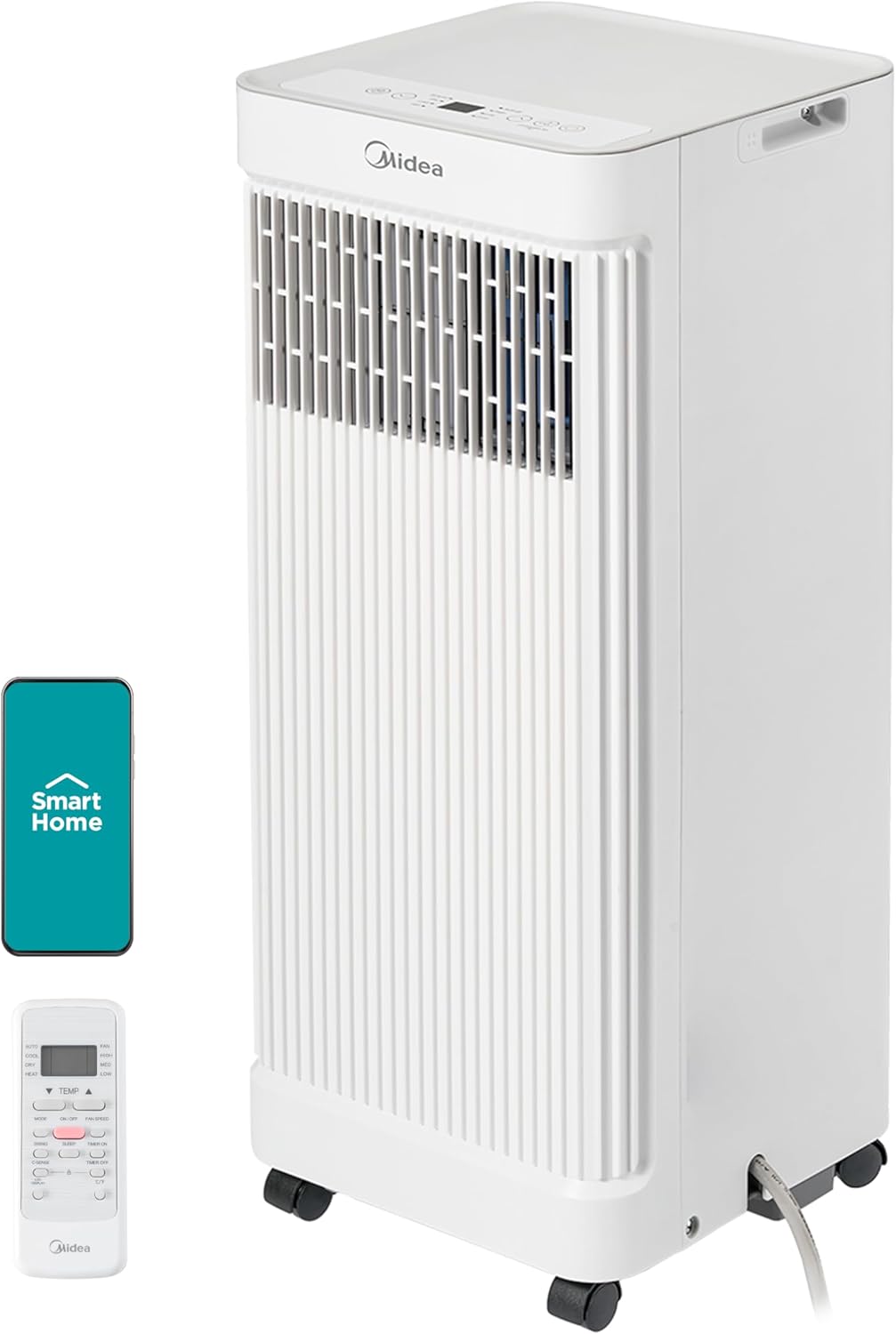 Midea 8,500 BTU ASHRAE (5,000 BTU SACC) Portable Air Conditioner, Smart Control, Cools up to 150 Sq. Ft., with Dehumidifier & Fan mode, Easy- to-use Remote Control & Window Installation Kit Included'